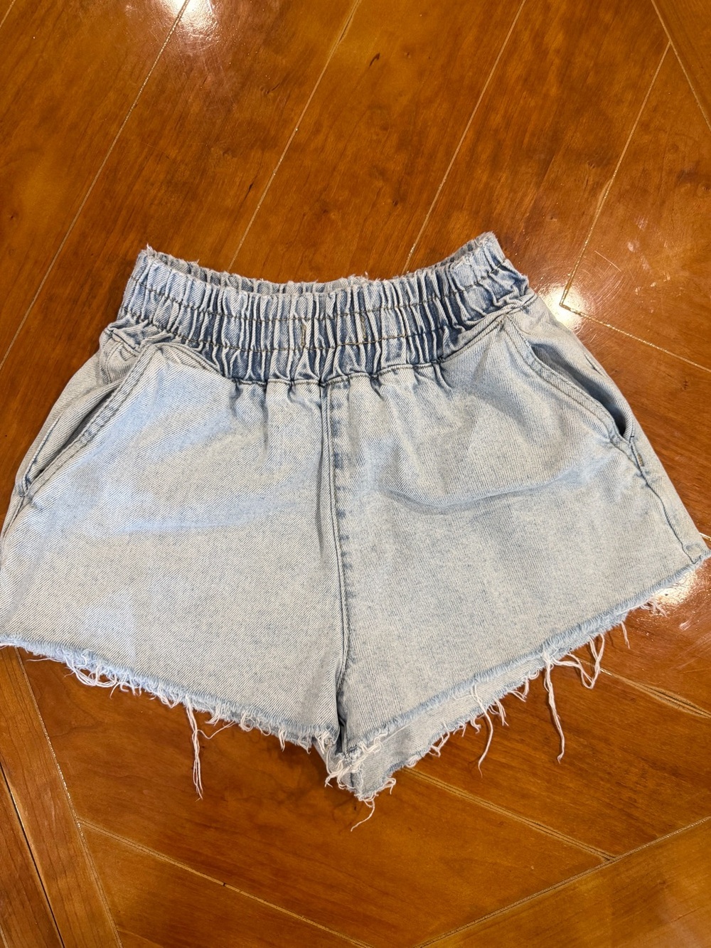 Forever 21 Light Wash Denim Smocked Waist Shorts